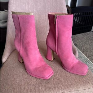 Sam Edelman Pink Ankle Boots with Gold Accents
